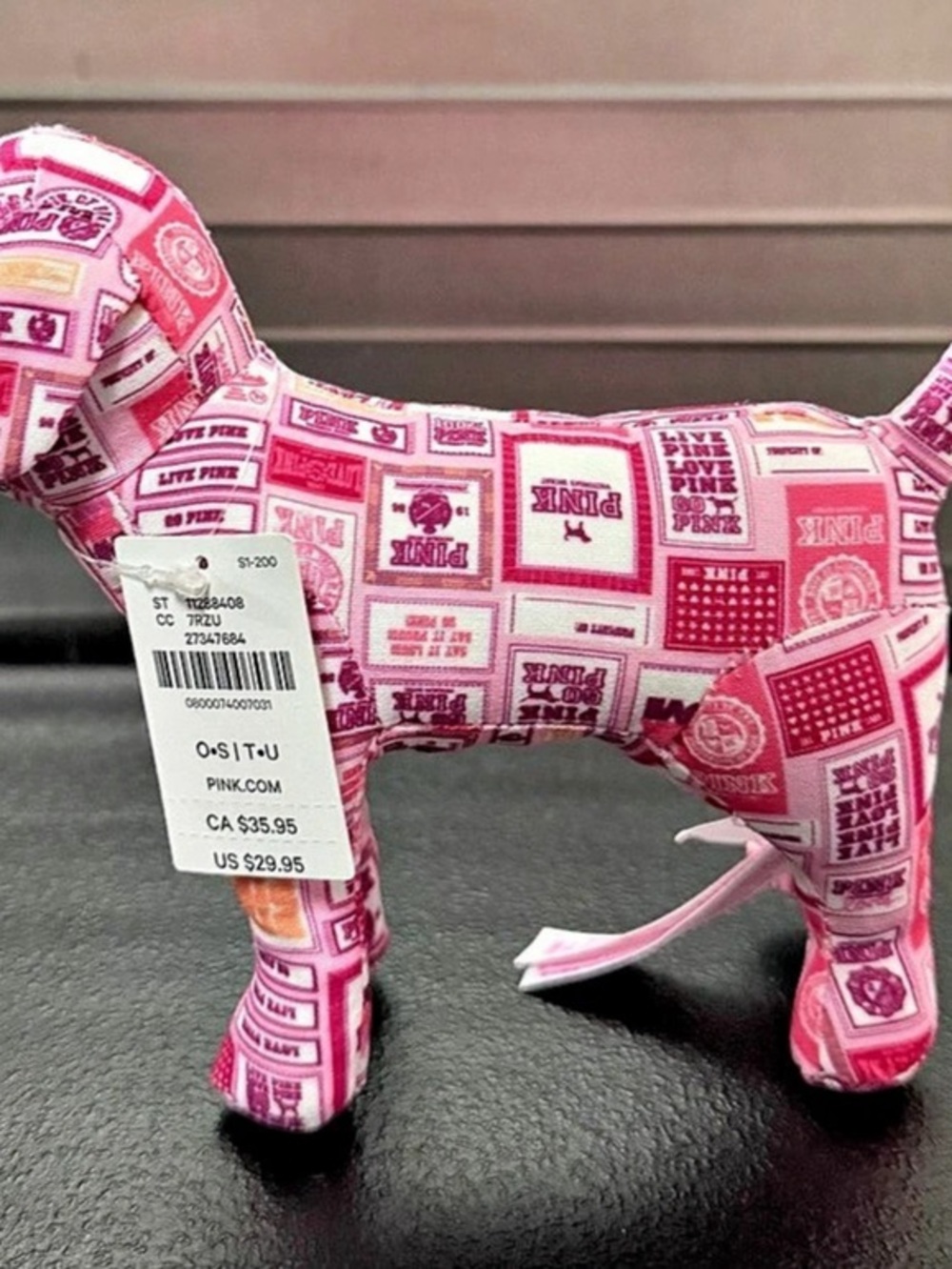 PINK Victoria's Secret PINK Logo Plush Dog Pink & White